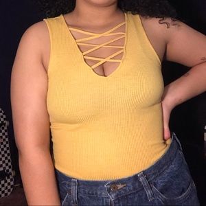 Yellow crossed v neck top